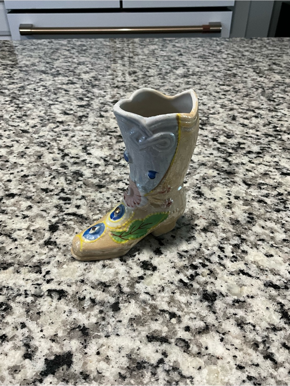Japanese Hand-Painted Ceramic Boot Vase — Multicolor Decorative Accent